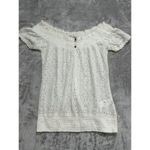 Lucky Brand Womens Blouse Size Small White Lace Sheer Cottagecore Feminine Top
